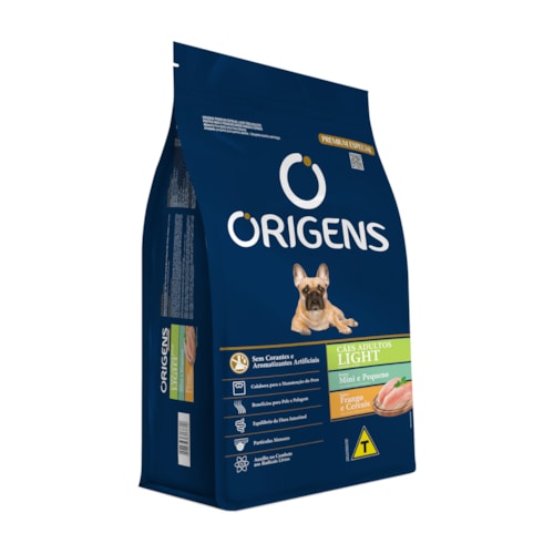 Ração Origens Premium Especial Light Cães Adultos Portes Mini e Pequeno Sabor Frango e Cereais 10,1kg