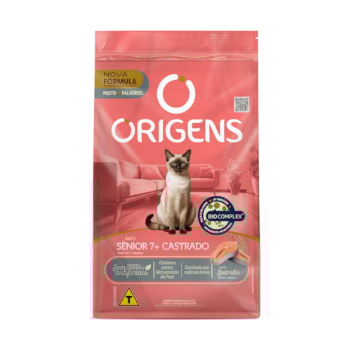 Ração Origens Premium Especial Sabor Salmão para Gatos Sênior Castrados 1kg