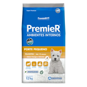 Ração Premier Ambientes Interno Cães Filhotes Raças Pequenas Frango e Salmão 12,0 kg - imagem adicional