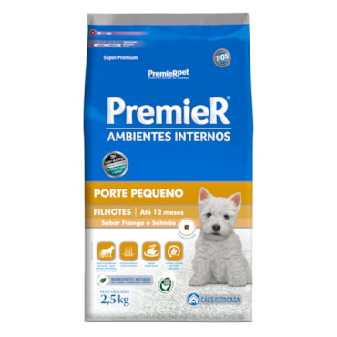 Ração Premier Ambientes Interno Cães Filhotes Raças Pequenas Frango e Salmão 2,5 kg - imagem adicional
