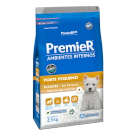 Ração Premier Ambientes Interno Cães Filhotes Raças Pequenas Frango e Salmão 2,5 kg