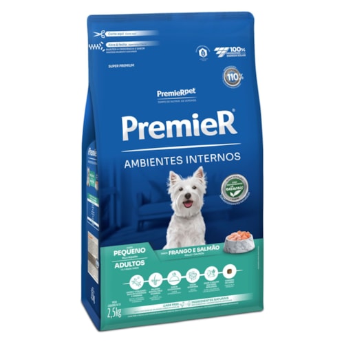 Ração Premier Ambientes Internos Cães Adultos Pequeno Porte Sabor Frango e Salmão 2,5kg - imagem adicional