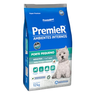 Ração Premier Ambientes Internos Cães Adultos Raças Pequenas Frango e Salmão 12,0 kg