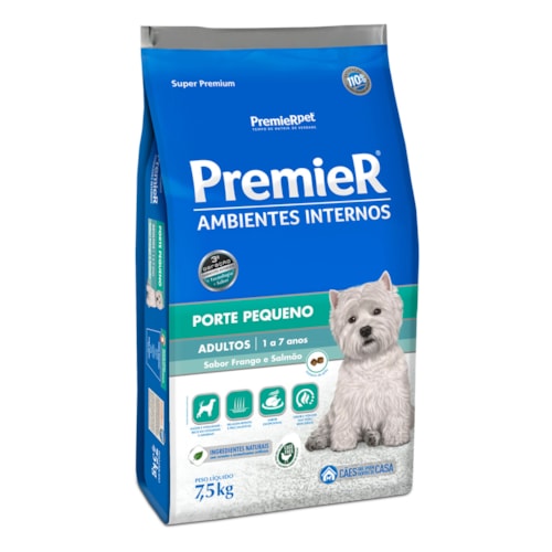 Ração Premier Ambientes Internos Cães Adultos Raças Pequenas Frango e Salmão 7,5 kg