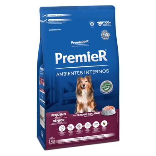 Ração Premier Ambientes Internos Cães Adultos Senior Sabor Frango e Salmão 2,5kg - imagem adicional