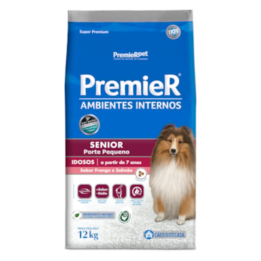 Ração Premier Ambientes Internos Cães Sênior Raças Pequenas Frango e Salmão 12,0 kg - imagem adicional