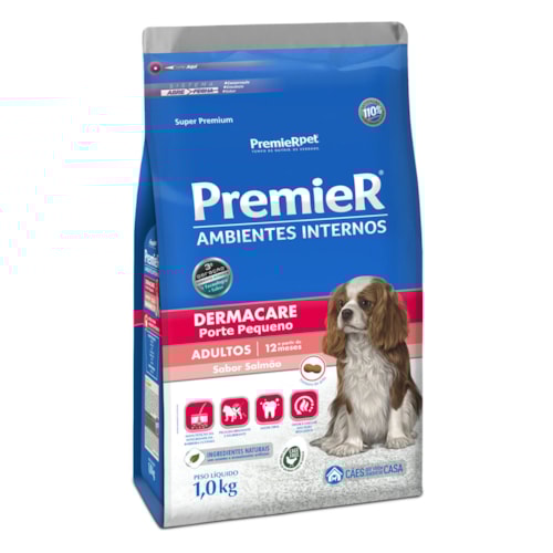 Ração Premier Ambientes Internos Demacare Cães Adultos Raças Pequenas Salmão 1,0 kg