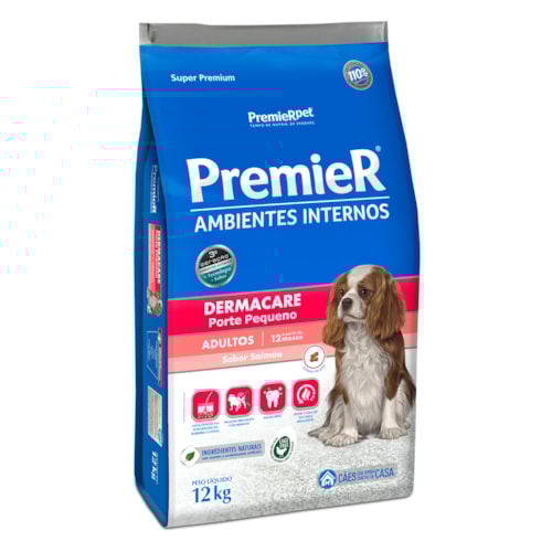 Ração Premier Ambientes Internos Demacare Cães Adultos Raças Pequenas Salmão 12,0 kg