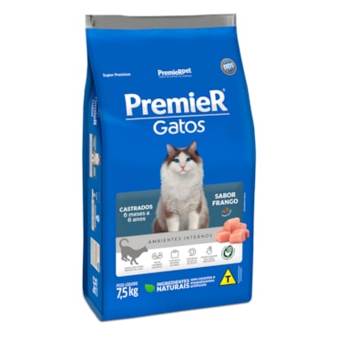 Ração Premier Ambientes Internos Gatos Adultos Castrados Até 6 Anos Frango 7,5 kg