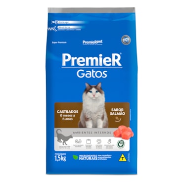 Ração Premier Ambientes Internos Gatos Adultos Castrados de 6 Meses a 6 Anos Salmão 1,5 kg - imagem adicional