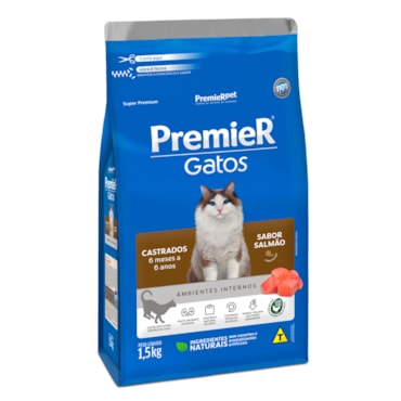 Ração Premier Ambientes Internos Gatos Adultos Castrados de 6 Meses a 6 Anos Salmão 1,5 kg