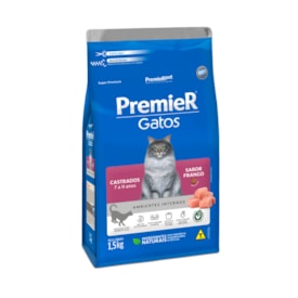 Ração Premier Ambientes Internos Gatos Adultos Castrados de 7 a 11 Anos Frango 1,5 kg