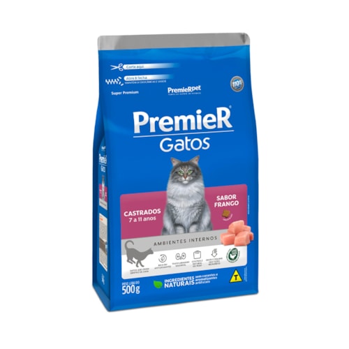 Ração Premier Ambientes Internos Gatos Adultos Castrados de 7 a 11 Anos Frango 500 g