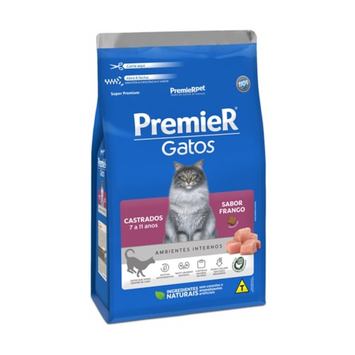 Ração Premier Ambientes Internos Gatos Adultos Castrados de 7 a 11 Anos Frango 7,5 kg