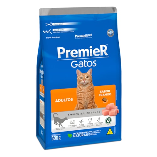 Ração Premier Ambientes Internos Gatos Adultos Frango 500 g