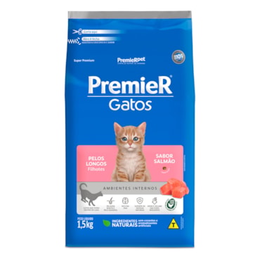 Ração Premier Ambientes Internos Gatos Filhotes de Pelo Longo Salmão 1,5 kg - imagem adicional