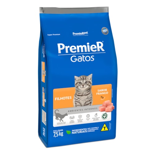 Ração Premier Ambientes Internos Gatos Filhotes Frango 7,5 kg