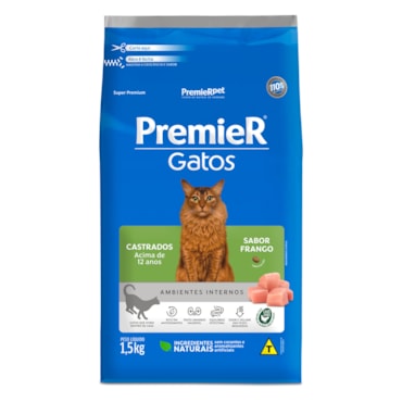 Ração Premier Ambientes Internos Gatos Sênior Castrados Acima de 12 Anos Frango 1,5 kg - imagem adicional