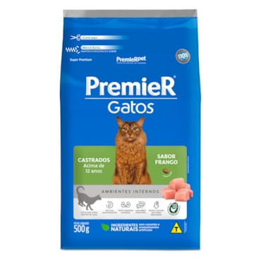 Ração Premier Ambientes Internos Gatos Sênior Castrados Acima de 12 Anos Frango 500 g - imagem adicional