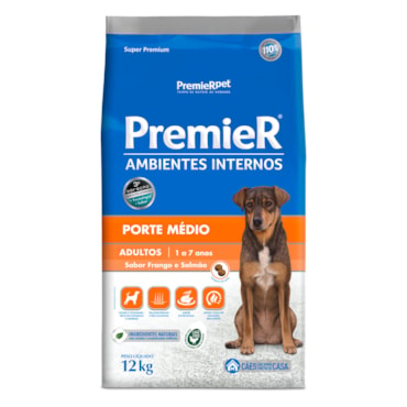 Ração Premier Ambientes Internos Para Cães Adultos de Porte Médio Frango e Salmão 12kg - imagem adicional
