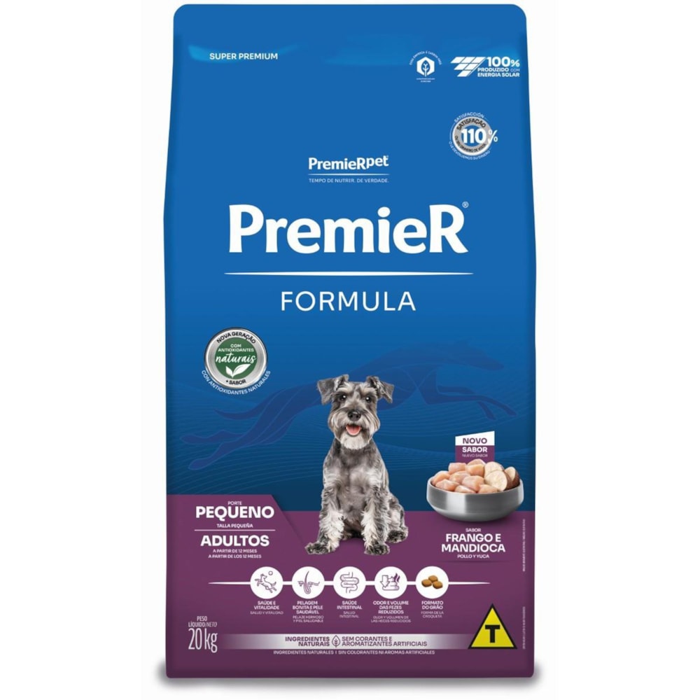 Ração Premier Formula Cães Adultos Raças Pequenas Sabor Frango e Mandioca 20kg