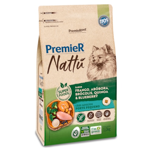 Ração Premier Nattú Cães Adultos de Pequeno Porte Abóbora 1,0 kg