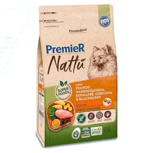 Ração Premier Nattu Cães Adultos Porte Pequeno Mandioquinha 1,0 kg
