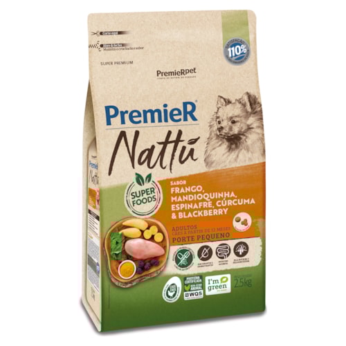 Ração Premier Nattu Cães Adultos Porte Pequeno Mandioquinha 2,5 kg