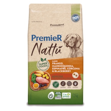 Ração Premier Nattu Cães Adultos Sabor Mandioquinha 12kg