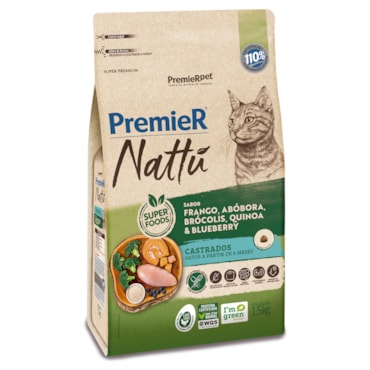 Ração Premier Nattu Gatos Castrados Abóbora 1,5 kg