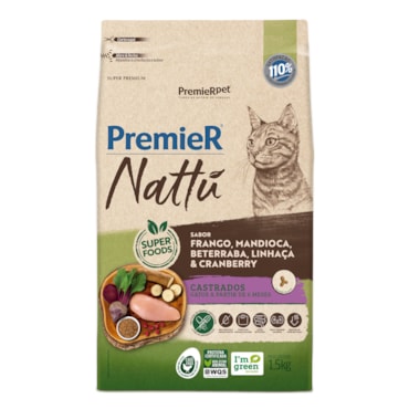Ração Premier Nattu Gatos Castrados Mandioca 1,5 kg - imagem adicional