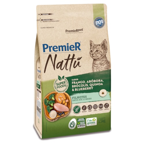 Ração Premier Nattu Gatos Filhotes Sabor Abóbora 1,5kg