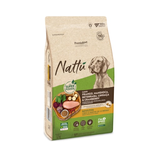 Ração Premier Nattú para Cães Adultos Sabor Mandioca 12kg - imagem adicional