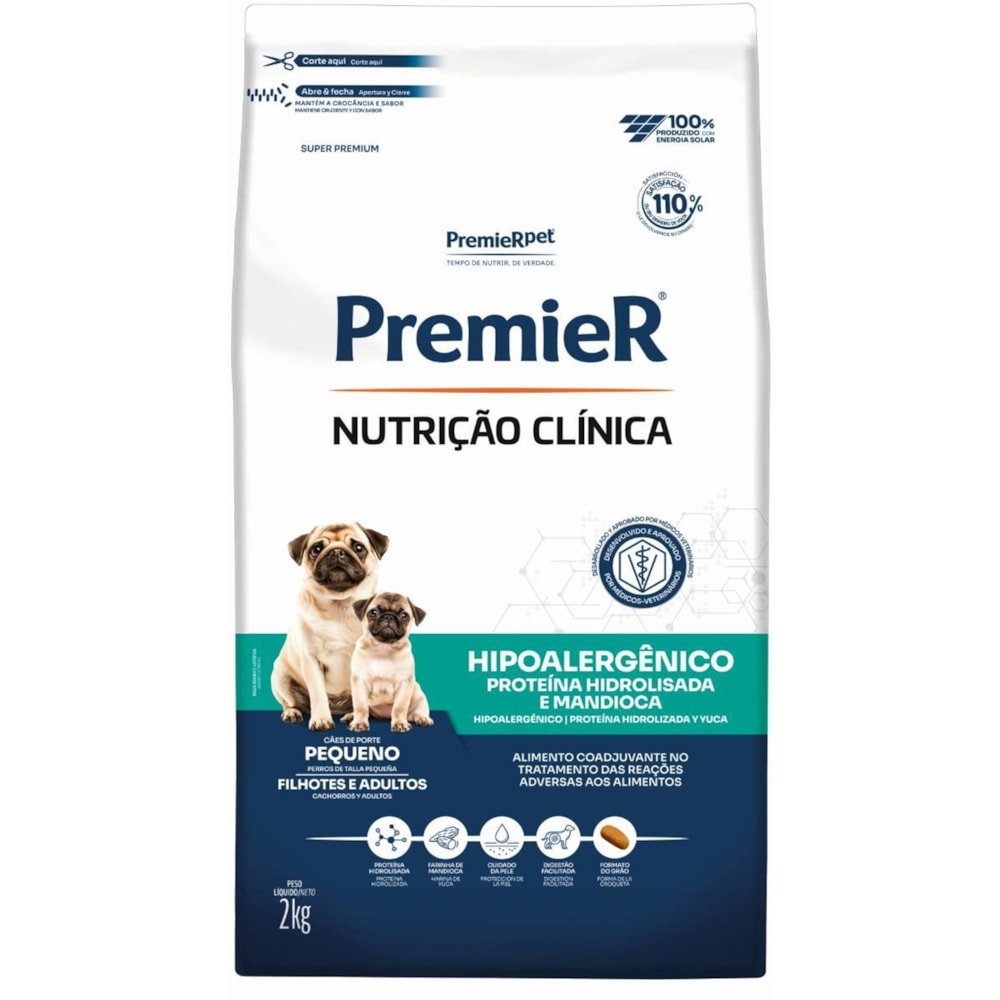 Ração Premier Nutrição Clínica Cães Hipoalergênico Proteína Hidrolisada e Mandioca Pequeno Porte 2kg