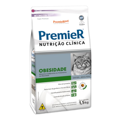 Ração Premier Nutrição Clínica Obesidade Gatos Adultos 1,5 kg