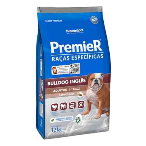 Ração Premier Para Cães Adultos Raças Específicas Bulldog Sabor Frango 12kg
