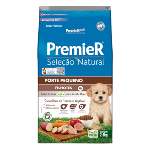 Ração Premier Pet Seleção Natural Frango Korin com Batata Doce para Cães Filhotes de Raças Pequenas 2,5kg