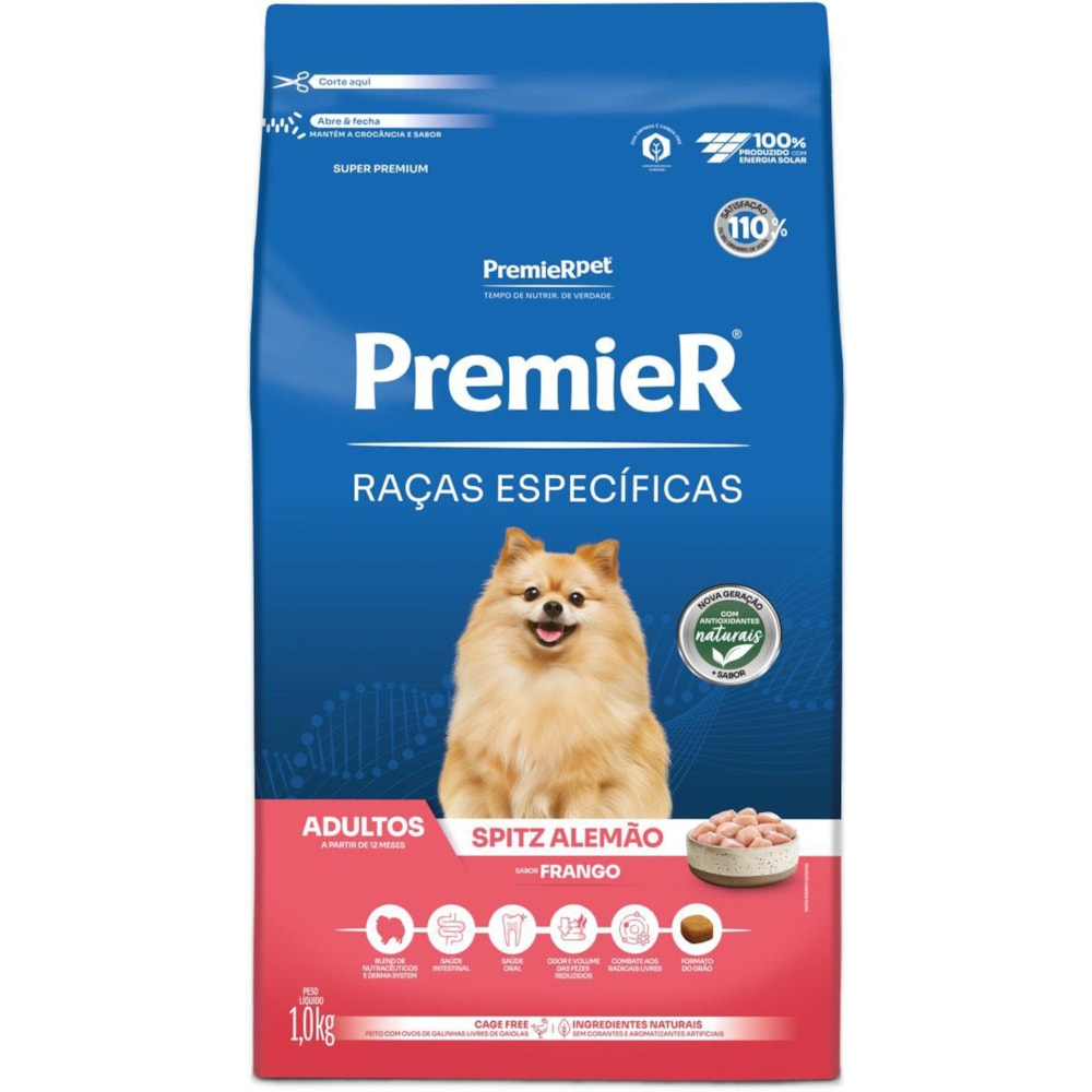 Ração Premier Raças Específicas Cães Adultos Spitz Alemão Sabor Frango 1kg