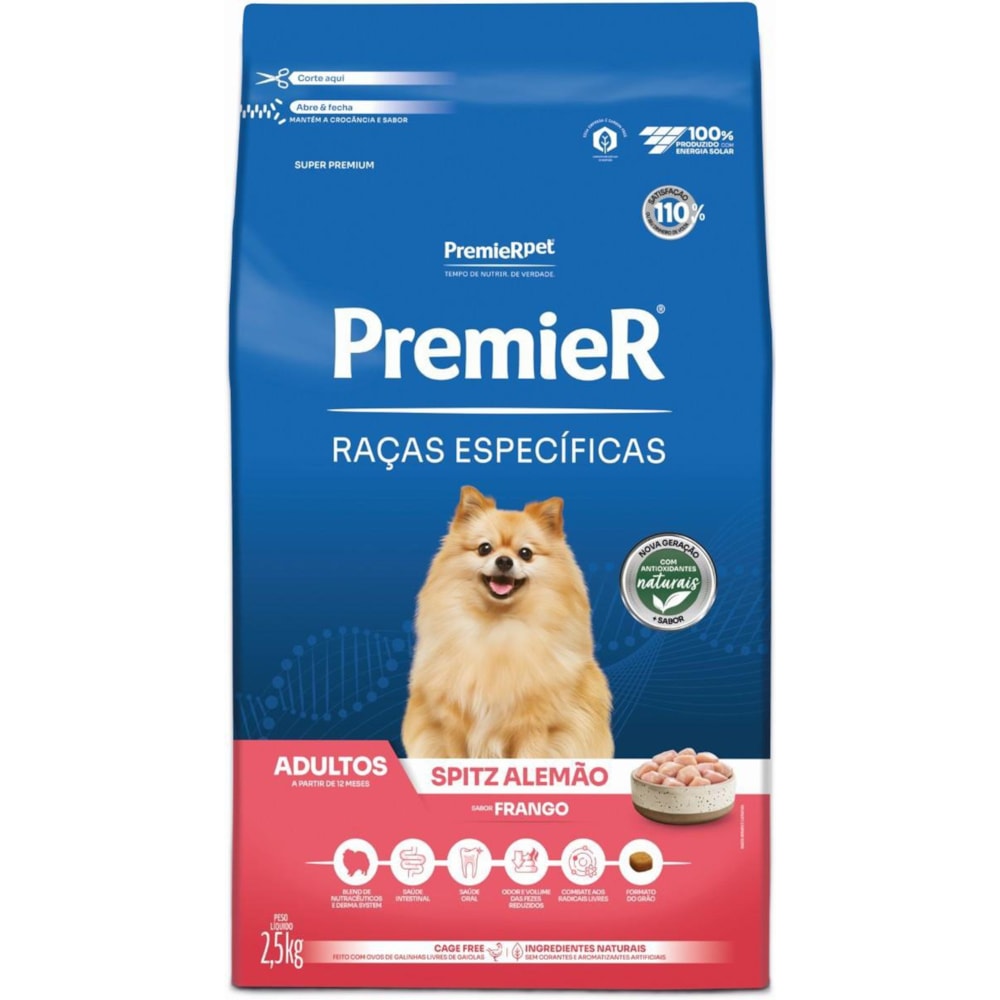 Ração Premier Raças Específicas Cães Adultos Spitz Alemão Sabor Frango 2,5kg