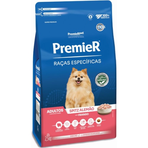 Ração Premier Raças Específicas Cães Adultos Spitz Alemão Sabor Frango 2,5kg - imagem adicional
