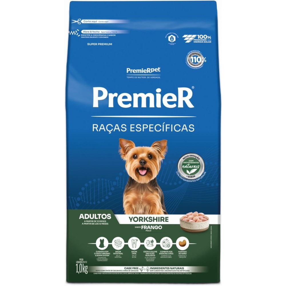 Ração Premier Raças Específicas Cães Adultos Yorkshire Sabor Frango 1kg