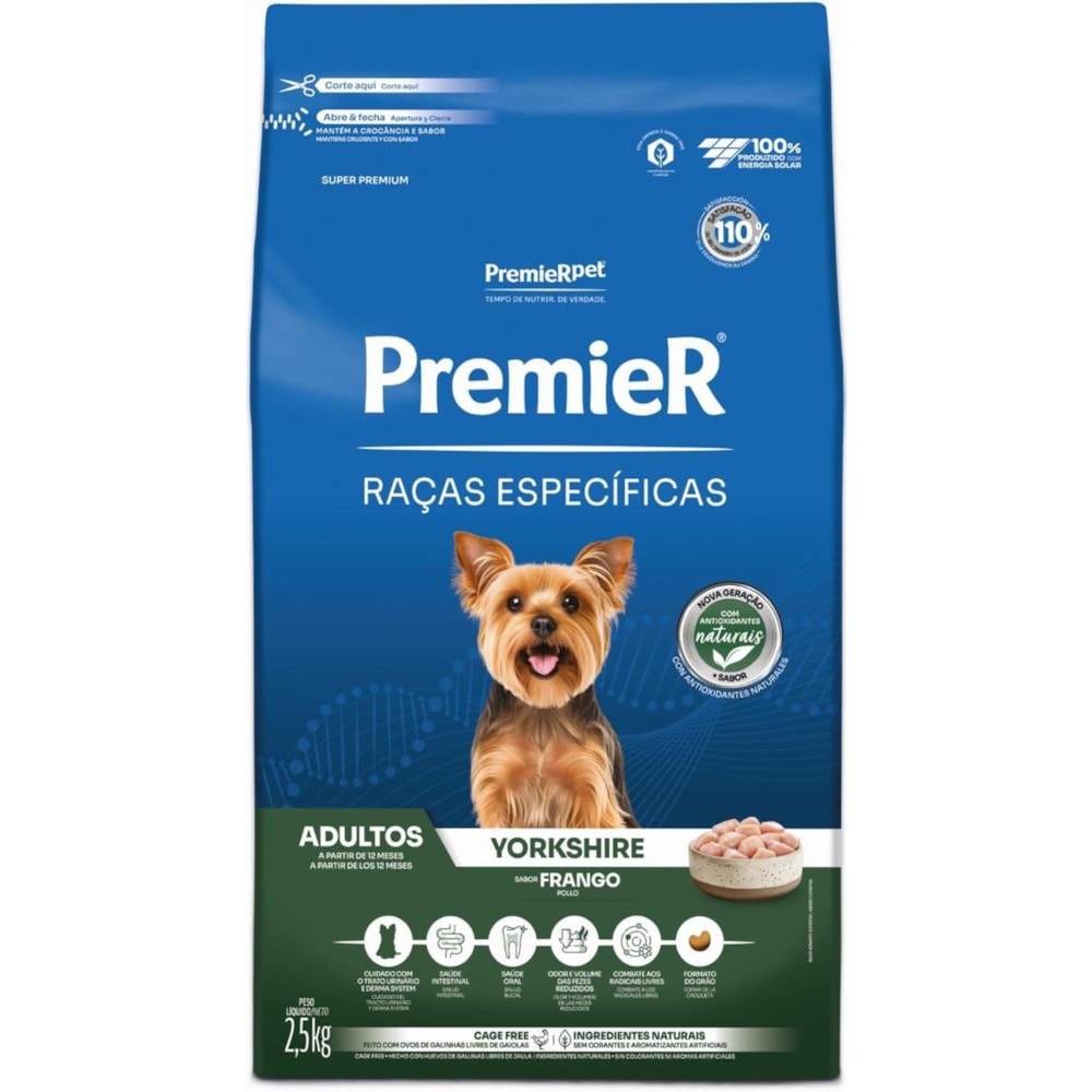 Ração Premier Raças Específicas Cães Adultos Yorkshire Sabor Frango 2,5kg