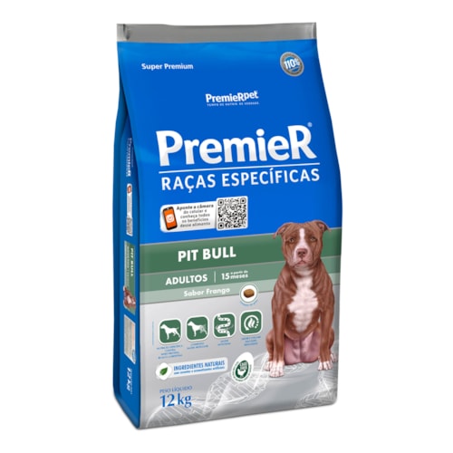 Ração Premier Raças Específicas Pitbull para Cães Adultos Sabor Frango 12kg