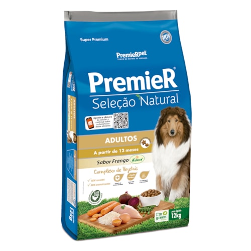 Ração Premier Seleção Natural Cães Adultos Raças Médias e Grandes Proteína de Frango 12,0 kg