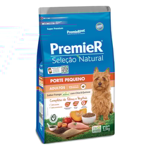 Ração Premier Seleção Natural Cães Adultos Raças Pequenas Frango Korin com Quinoa e Chia 2,5 kg
