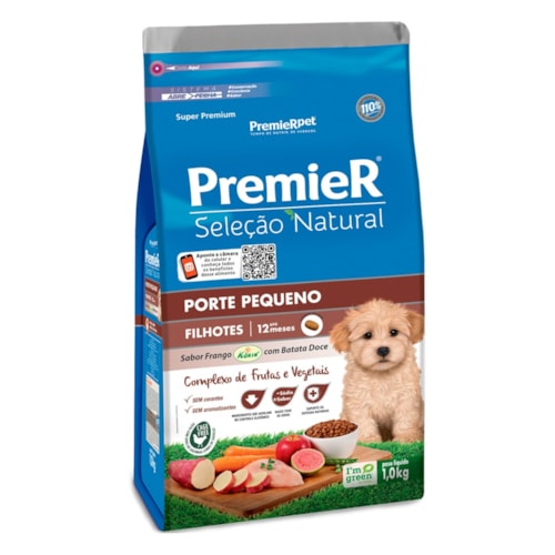 Ração Premier Seleção Natural Cães Filhotes Raças Pequenas Batata Doce 1KG