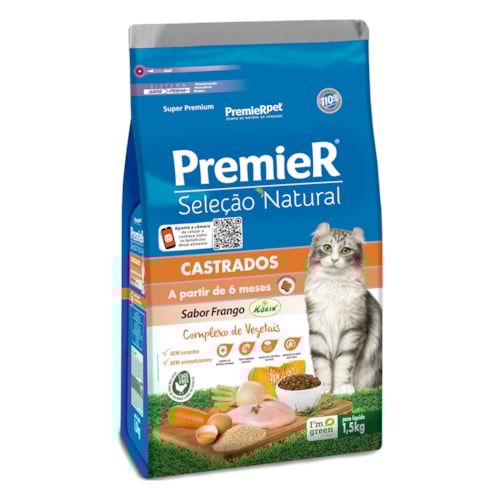 Ração Premier Seleção Natural Gatos Adultos Castrados Frango 1,5 kg