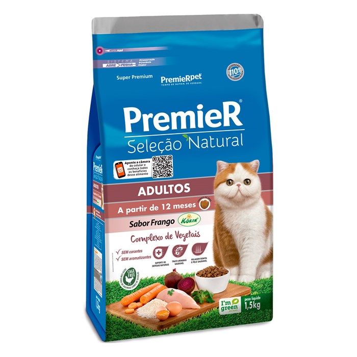 Ração Premier Seleção Natural Gatos Adultos Proteína de Frango 1,5 kg