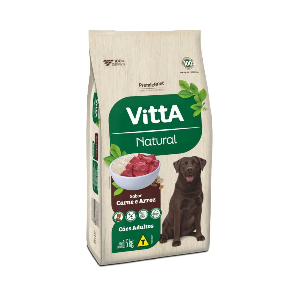 Ração Premier Vitta Natural Cães Adultos Carne e Arroz 15 kg