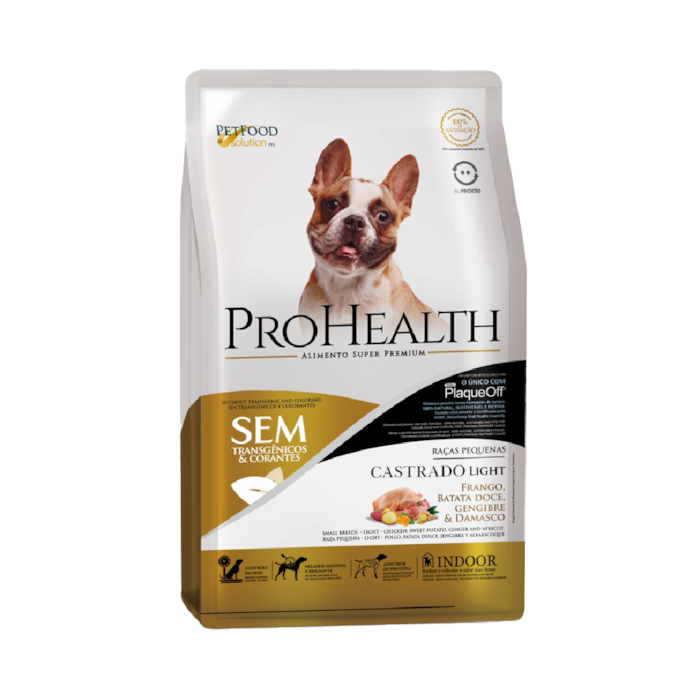 Ração Pro Health para Cães Adultos Raças Pequenas Castrado Light Sabor Frango, Batata Doce, Gengibre e Damasco 2,5KG